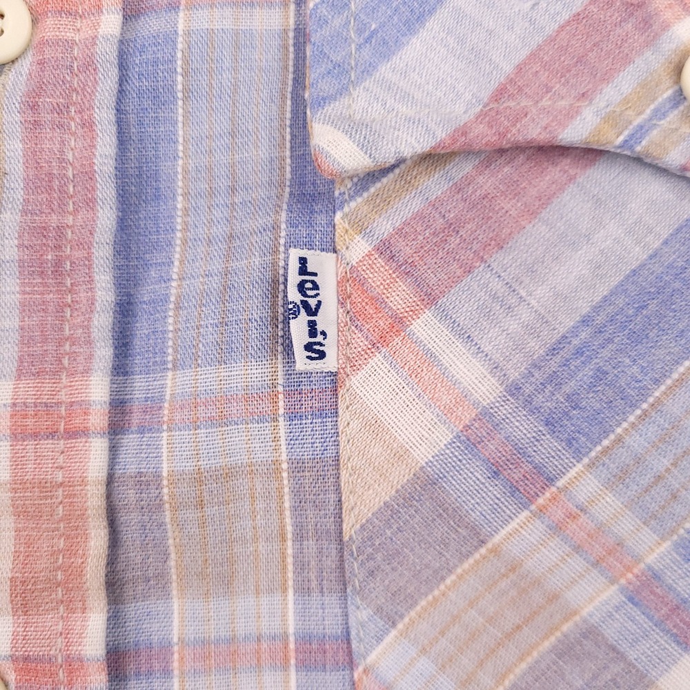Vintage Levis Shirt Mens Medium Blue Red Plaid White Tab Fortrel Western Work - Picture 5 of 11
